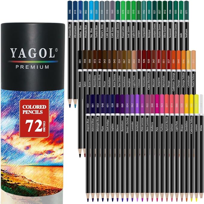 Yagol Colored Pencils for Adult Coloring Books, 72 Color Pencil Set in Tube | Soft Core Coloring Pencils for Adults; Adult Coloring Pencils for Drawing, Sketching, Blending, Shading & Art Supplies