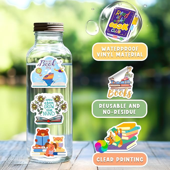 200PCS Book Stickers for Kids, Bookish Reading Decals Bulk Pack