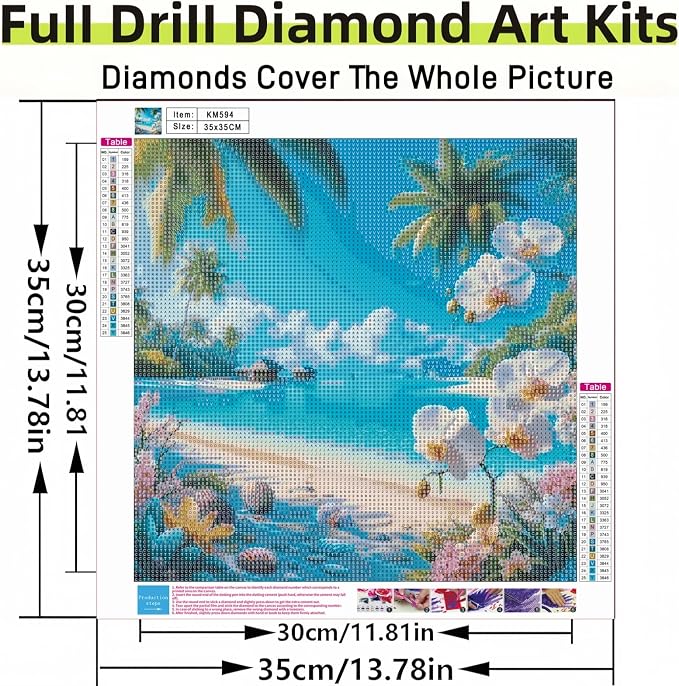 Tropical Beach Diamond Painting Kit for Adults,Gem Art for Beginners | 5D Full Drill Summer Ocean Orchid Diamond Art, DIY Gem Diamond Art for Adults, Home Wall Decor 13.78x13.78 Inch