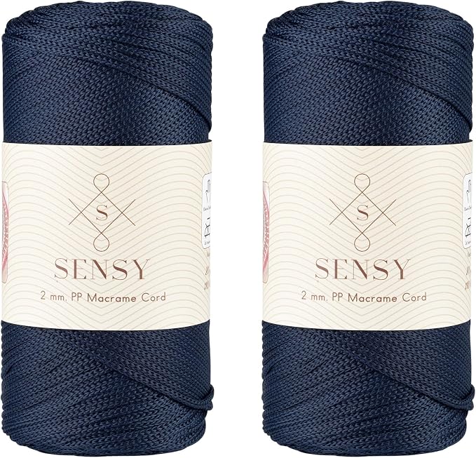 2 Pack of Sensy Premium 2mm 251 Yards Polyester Rope 100% Polypropylene Cord Macrame Cord 2mm Crochet Bag Cord Macrame Rope Crochet Thread for Knitter (Navy Blue)