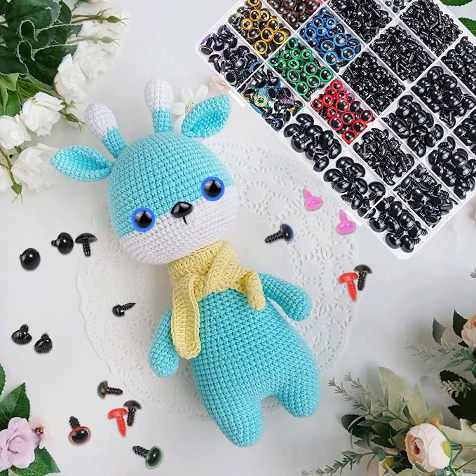 Fulasiteu 1100PCS Safety Eyes and Noses, Amigurumi Safety Eyes for Crocheting, Colorful Doll Crochet Eyes with Washers for Plush Animal, Crochet Toy, Stuffed Doll and Teddy Bear (Various Sizes)
