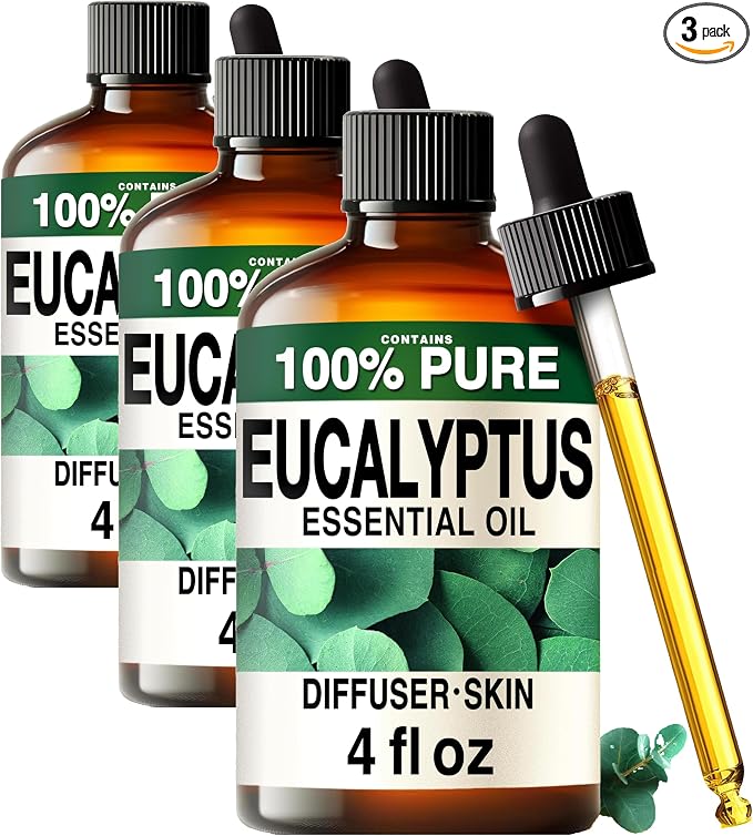 100% Pure Eucalyptus Oil - 4 Fl Oz Eucalyptus Essential Oil for Hair, Skin, Diffuser, Aromatherapy & DIY Soap Making Scent (Pack of 3)