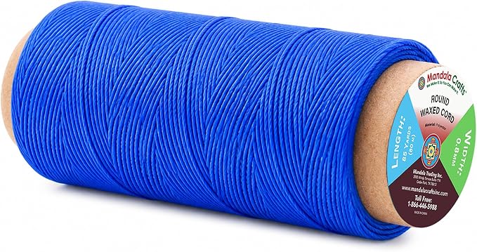 Mandala Crafts 80M 0.8mm Blue Round Waxed Thread for Leather Sewing