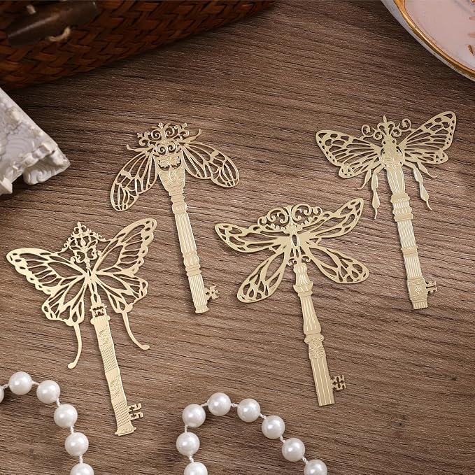 4Pcs Metal Bookmarks Vintage Golden Hollow Out Book Marks for Reading Insect Series Book Tracker Bookmarks for Reading Womon Bookmark for Book Lovers, Teacher, Students
