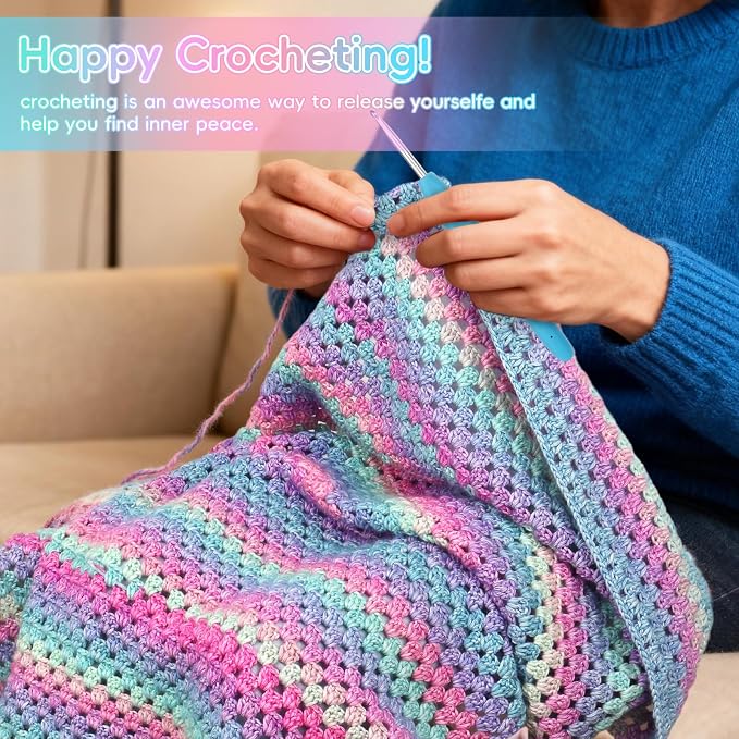 Aeelike Crochet Blanket Kit for Beginner, Easy Crochet Kit, Purple Gradient