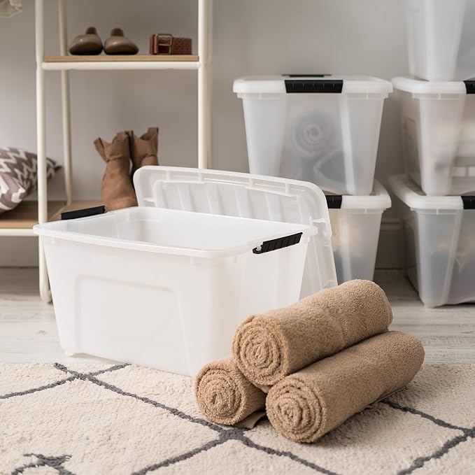 IRIS USA 4-Pack 32 Quart Storage Bins with Lids, Pearl