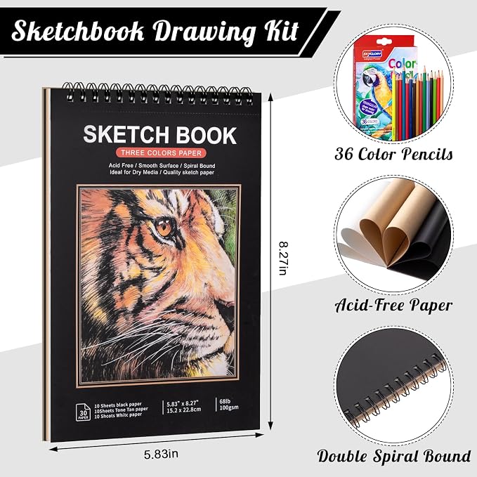 5.8 x 8.3In Sketch Book Set for Kids, 100 GSM Spiral Sketch Drawing Pad