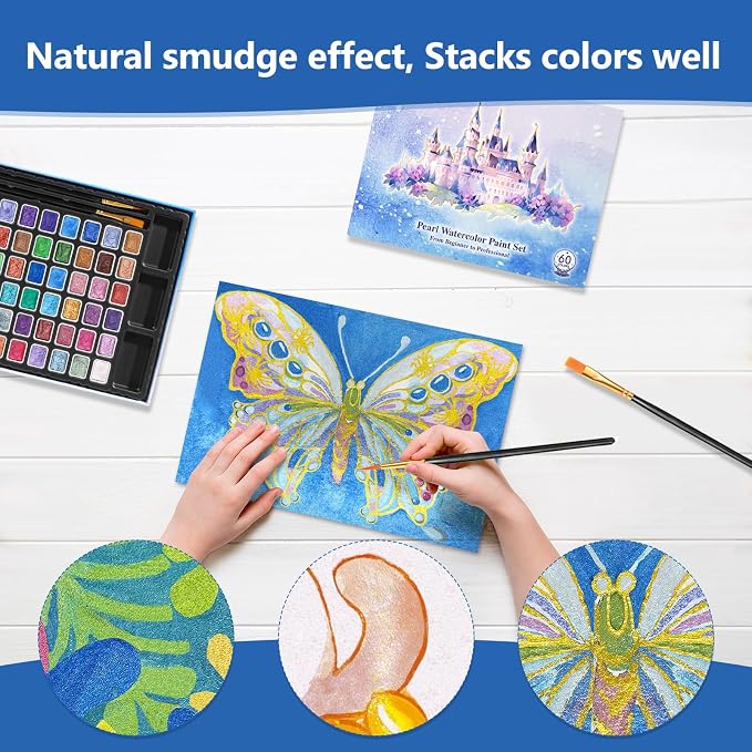 CraftyManor Mini Forestry Shifting Watercolor Painting Set, 60 Color Shifting Watercolor Paint Sets, Shimmer Metallic Watercolor Paints Set, Glitter Watercolor Paint, Solid, Fantasy Forest Style, Upgraded