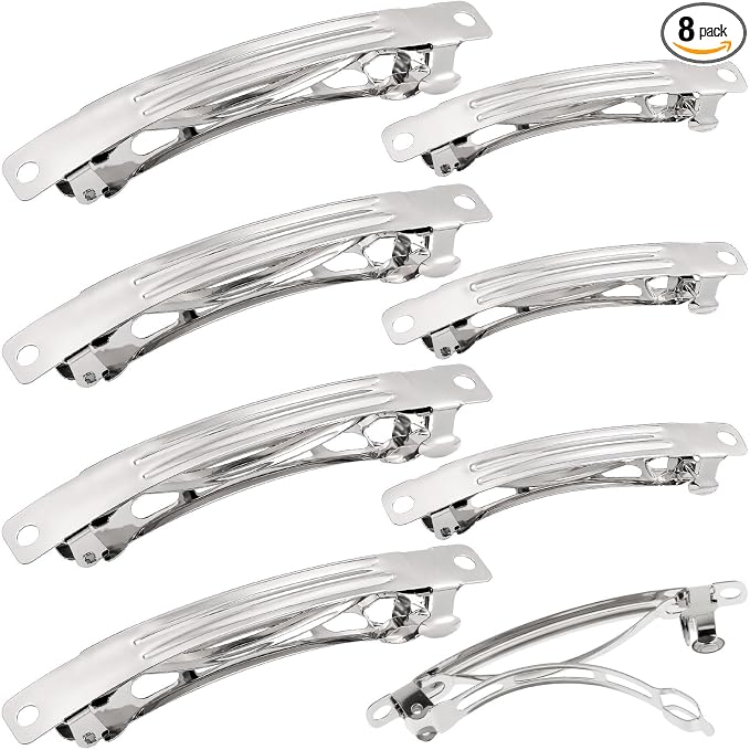 8pcs Blank French Barrette Hair Clips, 2 Sizes Metal Spring Snap Clips, Hair Styling Accessories for DIY Crafts for Women Daily Wear -Silver, 6cm, 8cm