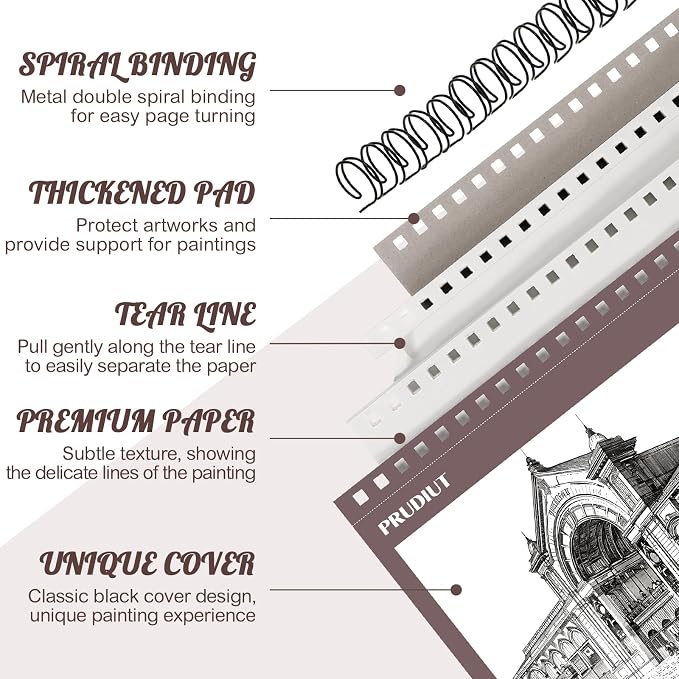 8.5 × 11 Sketch Book, Spiral Bound, 50 Sheets, Acid-Free Drawing Pad | 68lb/100gsm Paper, Perforated Pages, 360° Spiral Binding, Hard Backing, for Pencil, Charcoal, Pastel & Back To School Gifts