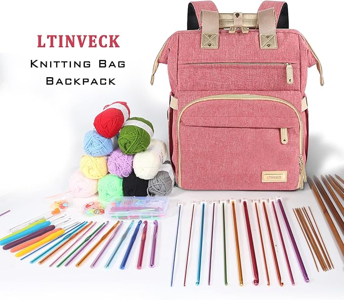 LTINVECK Crochet Backpack,Knitting Bag Backpack Yarn Storage Organizer Travel Bag,Yarn Storage Tote Bag for Knitting Needles,Crochet Hooks Accessories