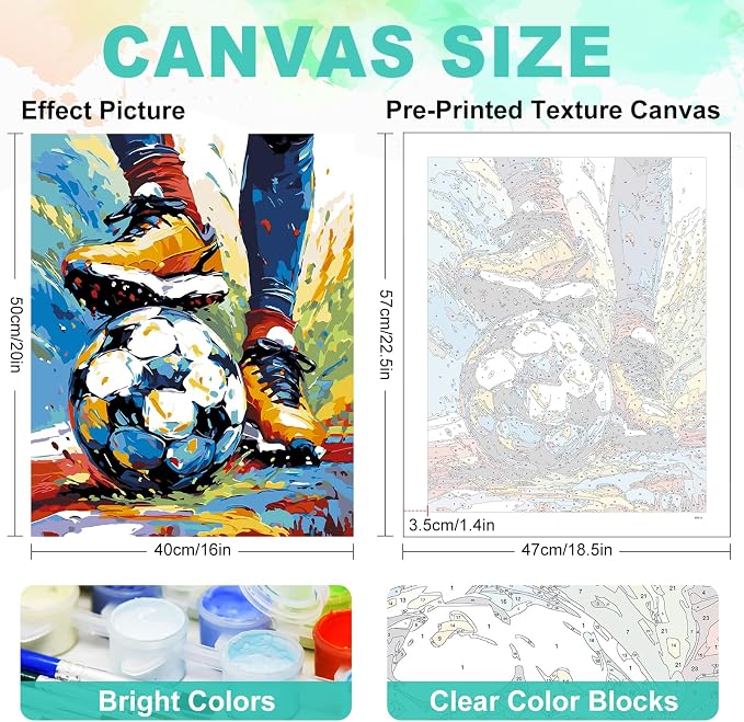 Paint by Numbers Kit for Adults, Soccer Player Painting, 16 x 20 Inch | DIY Adult Paint by Number Kit on Canvas for Beginners, without Frame, Sports Wall Decor, Stress Relief Craft Gift