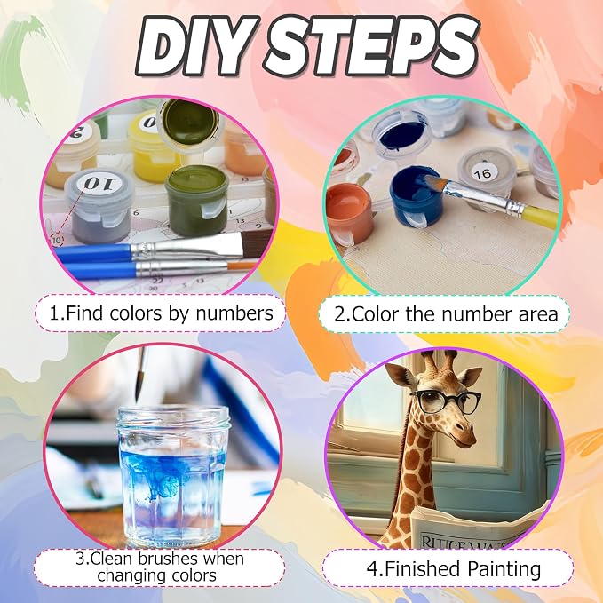 Yunruily Paint by Numbers Kits for Adults - Giraffe Adult Paint by Number Kits on Canvas,Paint by Number Adult for Gifts Home Wall Decor 16x20inch