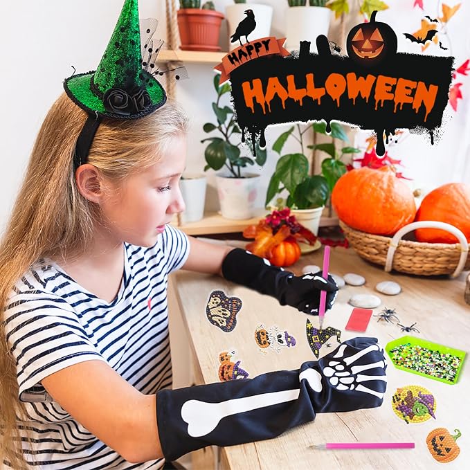 Labeol Diamond Art Kits for Kids Boys and Girls Ages 6-8-10-12 Easy to DIY Creative Diamond Art Sticker Craft by Numbers Kits for Kids and Adult Beginners (Halloween)