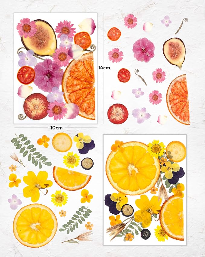 Resiners Dried Pressed Flowers for Resin Molds Scrapbook Supplies | Real Natural Dried Flowers Dry Leaves kit for Card Making Resin Jewelry Making Soap Candle DIY Crafts (Bright Fruit 80pcs)