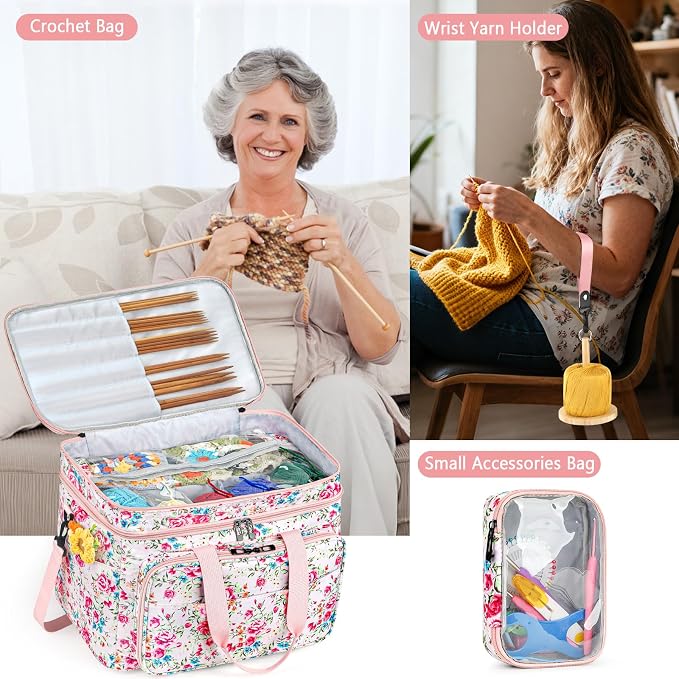 Crochet Organizer Bag with Yarn Holder, Large Yarn Storage for Accessories