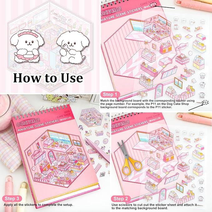 20 Sets 3D Sticker Scenes for Adults Fun Mini Cute Kawaii Stickers Therapy 3D Scenes 3D House Stickers Set Relief Stress Pass The Time