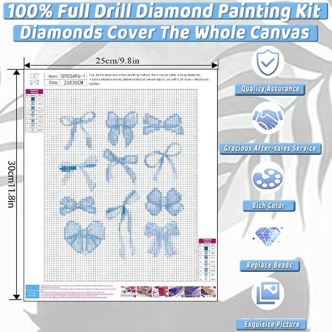 4 Pack Bow Diamond Art Kits for Adults Diamond Painting Kit for Beginner | Cute Blue 5D DIY Diamond Dots Full Drill Crafts for Gem Art Dot Art for Adults Home Wall Decor for Teens Boys Girls 10x12in