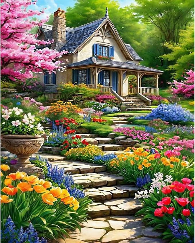 Arttoplus Landscape Paint by Numbers Kit for Adults Beginner 16x20 inch | Garden Paint by Numbers Kits for Adults Canvas, Landscape Adult Painting by Number for Gift Home Wall Decor (Without Frame)