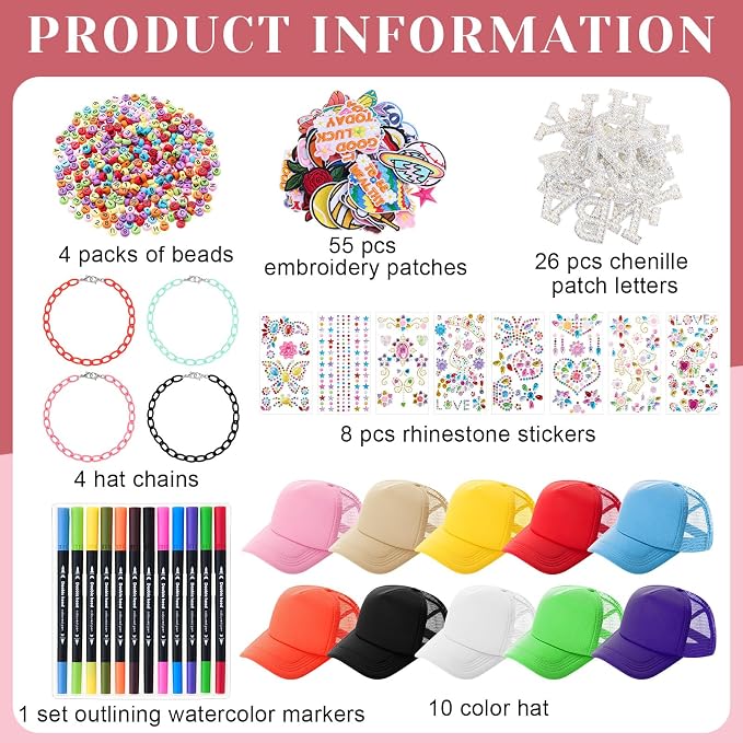 Skicuff 22 Pcs DIY Trucker Hat Decorating Kit,Fashion Style