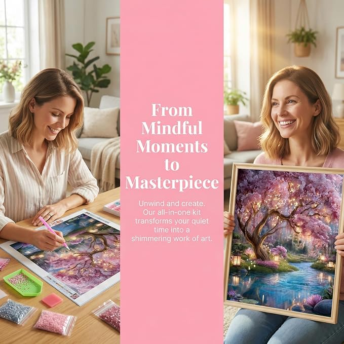 Cherry Blossom Tree Diamond Art Kit for Adults, Japanese Garden (12x16")