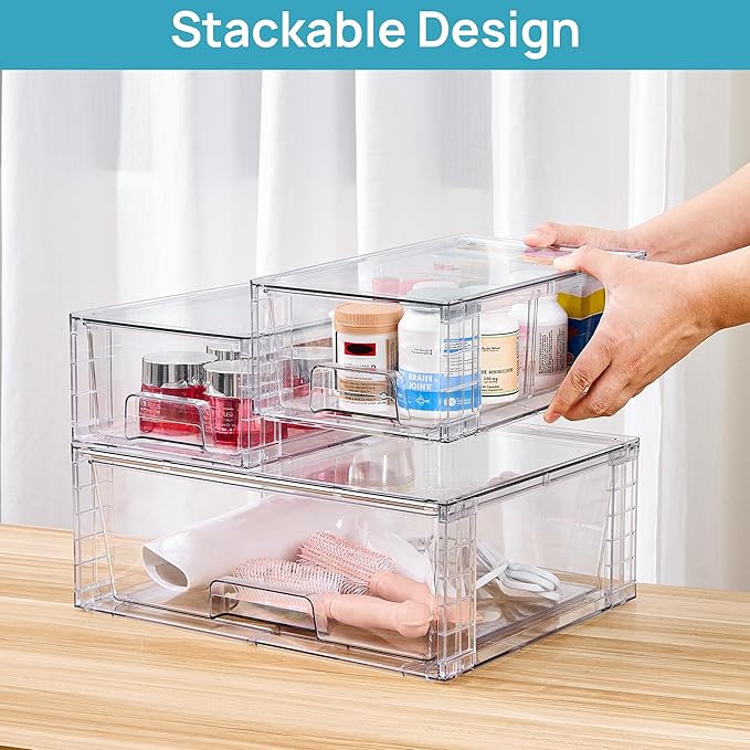 Vtopmart Clear Stackable Storage Drawers, 5 Pack Wide Storage Set