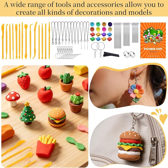 148 Pcs Polymer Clays 62 Bright Colors Oven Bake Clay Non-Sticky Modeling Clay DIY Starter Kit with Sculpting Tool and Accessories for Beginner Artists Jewelry Making Craft Gifts