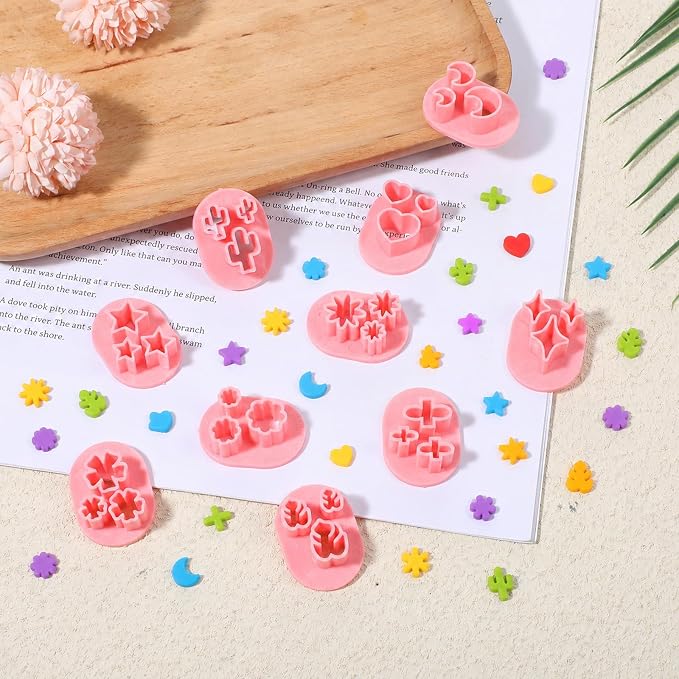 10 PCS Polymer Clay Cutters Shapes, Flower Leaf Shape Mini Polymer Clay Molds for Earrings Making 10 Shapes Heart Star Moon Flower Leaf Cactus