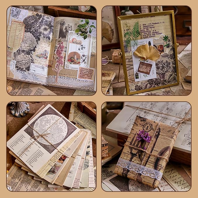 120Pcs Vintage Scrapbook Paper Kit for Junk Journal Supplies Stationery