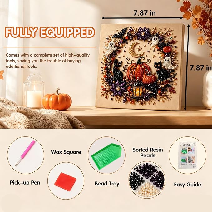 Halloween Ghost Pearl Art DIY Kit (Pumpkin and Cat)