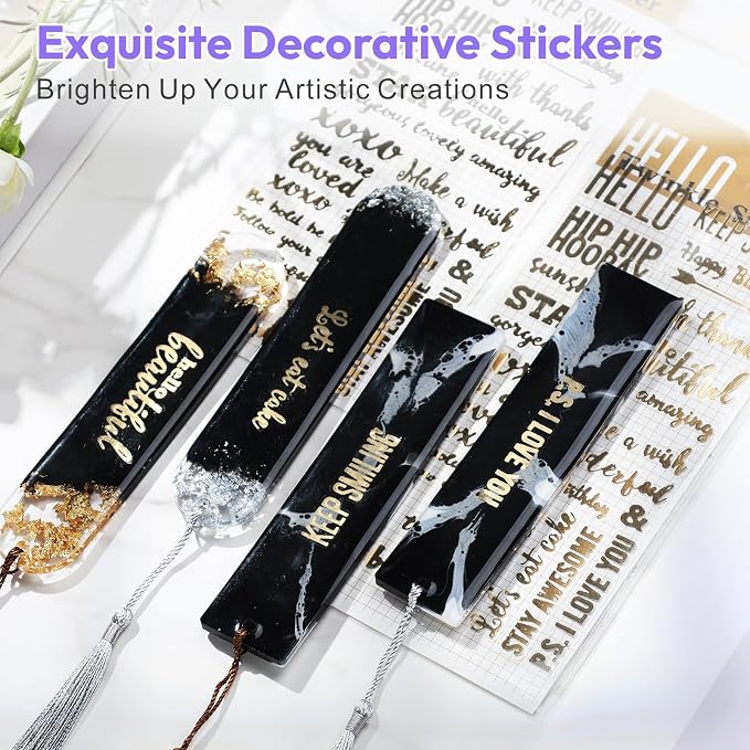 Bookmarks Resin Silicone Molds Kit with 2 Stickers, 20 Pcs Bookmark Tassels | Set of 3 Epoxy Resin Bookmark Molds Casting Molds for DIY book mark Craft Making