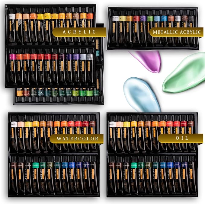 163-Piece French Easel Painting Set | All-in-One Deluxe Artist Starter Kit w/Wooden Field & Studio Sketch Box Easel for Adult, 100+ Professional Paints, Stretched & Panel Canvases, Brushes, Palettes