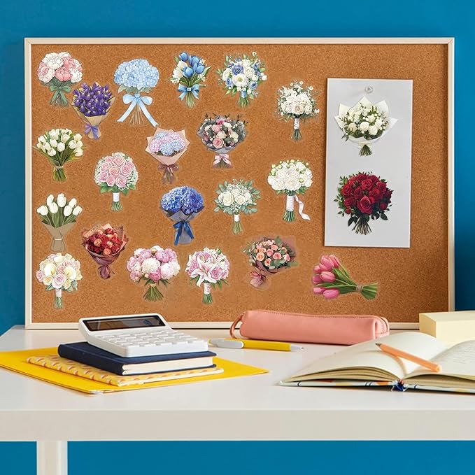 50Pcs Transparent Flower Bouquet Sticker Waterproof Vinyl Aesthetic Clear Floral Stickers for Scrapbooks,Laptops, Water Bottles Journals Girls Teens Adults Teachers Collectors DIY Lovers(Bouquet)