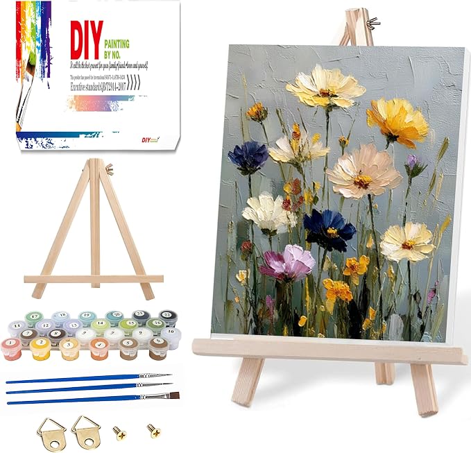 Ausanrl Flowers Framed Paint by Numbers Wooden Easel - Adult Paint by Number Kits on Canvas Framed, Floral Paint by Numbers with Frame,Gifts and Home Wall Decor 12x16inch