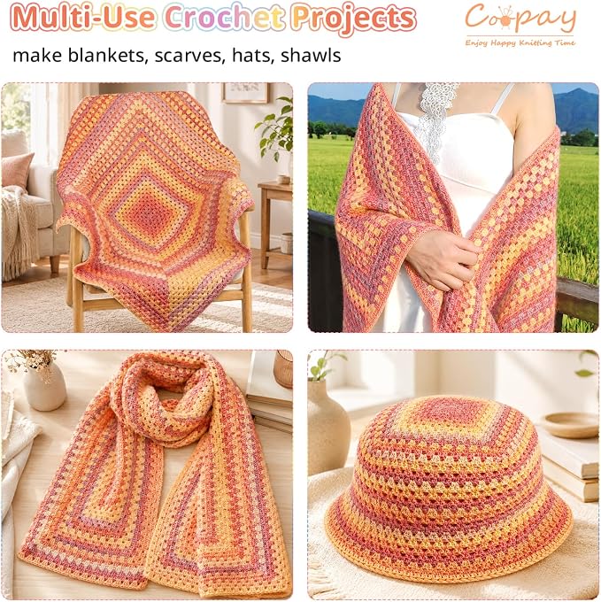 Coopay Crochet Kit for Beginners Adults, Gradient Granny Square Blanket Kit