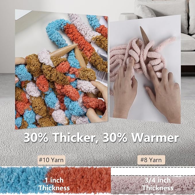 Cozyful Chunky Yarn for Hand Knitting - #10 Chunky Chenille Blanket Yarn, Jumbo Big Thick Chunky Yarns for Crocheting, Tie Dye Bulky Knit Yarns, 8 Skein (20 yds 8 oz Each Skein), Orange&Mustard&Beige