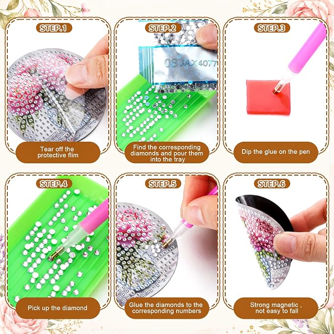 Zonon 12 Pcs Wildflower Bouquet Diamond Art Refrigerator Magnets | Flowers Diamond Painting Kits for Adults,Floral Magnet Stickers,Lavender Sunflower Daisy Crystal Art Ornaments,DIY Craft Gift