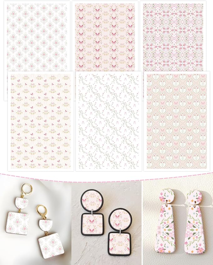 Puocaon Flower Clay Transfer Paper - Pink Transfer Sheets for Polymer Clay Earrings Jewlery Floral Design