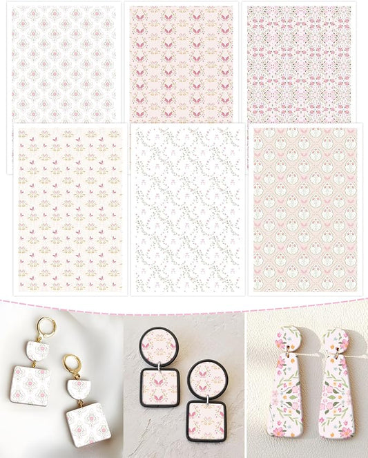 Puocaon Flower Clay Transfer Paper - Pink Transfer Sheets for Polymer Clay Earrings Jewlery Floral Design