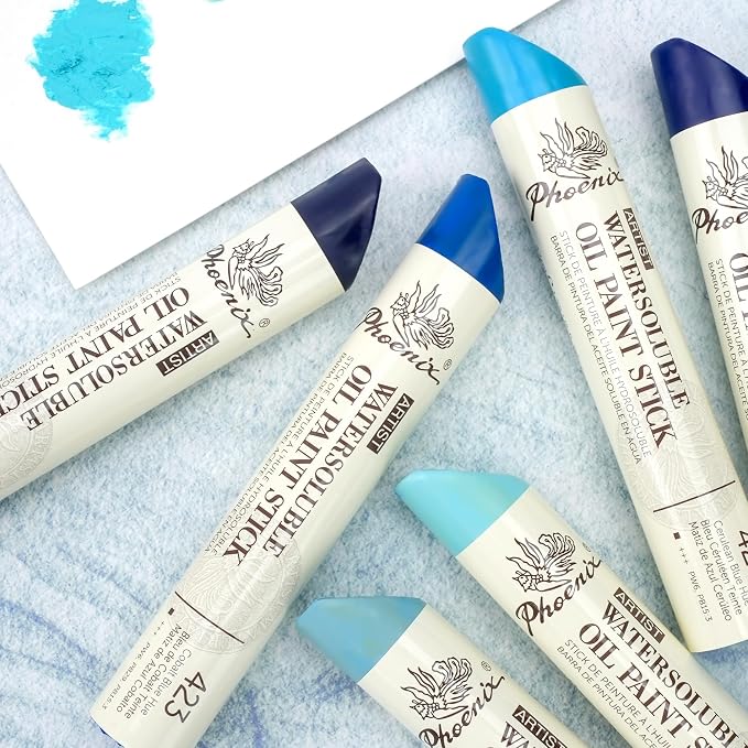 PHOENIX Blue Oil Paint Stick - Set of 12 Ocean Marine Colors 37ml Large Soft Oil Pastels for Artists