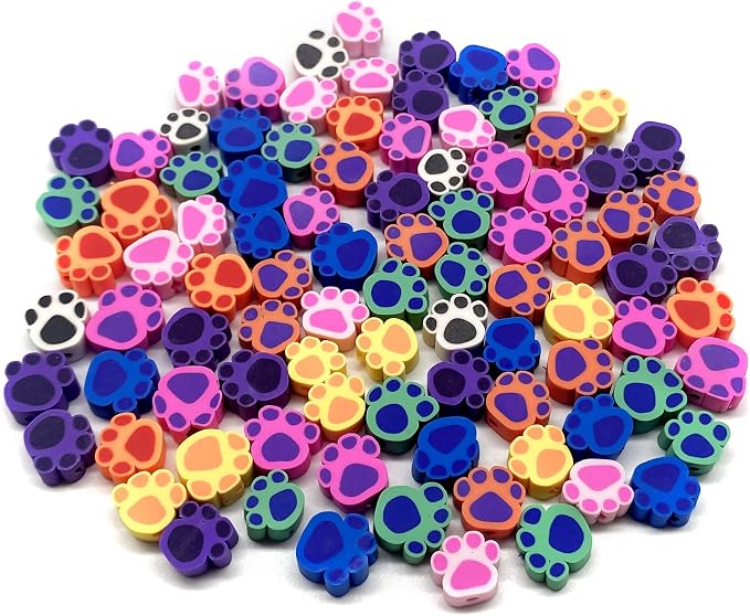 100 Pcs Polymer Clay Beads Mixed Heishi Spacer Beads Supplies for DIY Bracelet Earring Necklace Jewelry Making (Dog Paw)