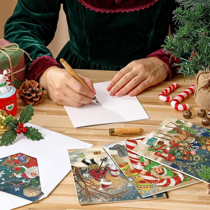 Saillong 24 Pack Vintage Christmas Diamond Art Card with Envelopes