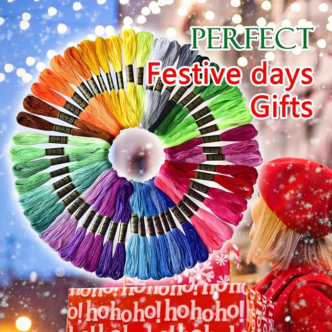LE PAON 50 Skeins Embroidery Floss Rainbow Color Per Pack Cross Stitch Threads Friendship Bracelets Floss Crafts Floss (50)