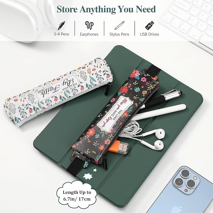 MoKo Elastic Pen Holder for Notebook, 4 Pack PU Leather Pencil Pouches