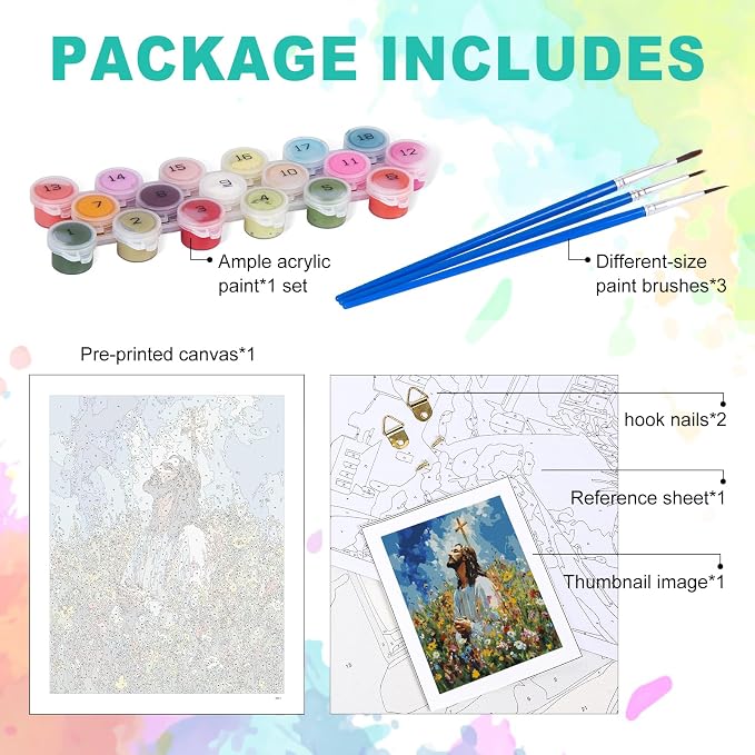 Paint by Numbers Kit for Adults, Jesus Praying Number Painting, 16x20 Inch | DIY Adult Paint by Number Kit on Canvas for Beginners, without Frame, Christian Wall Decor, Stress Relief Craft Gift