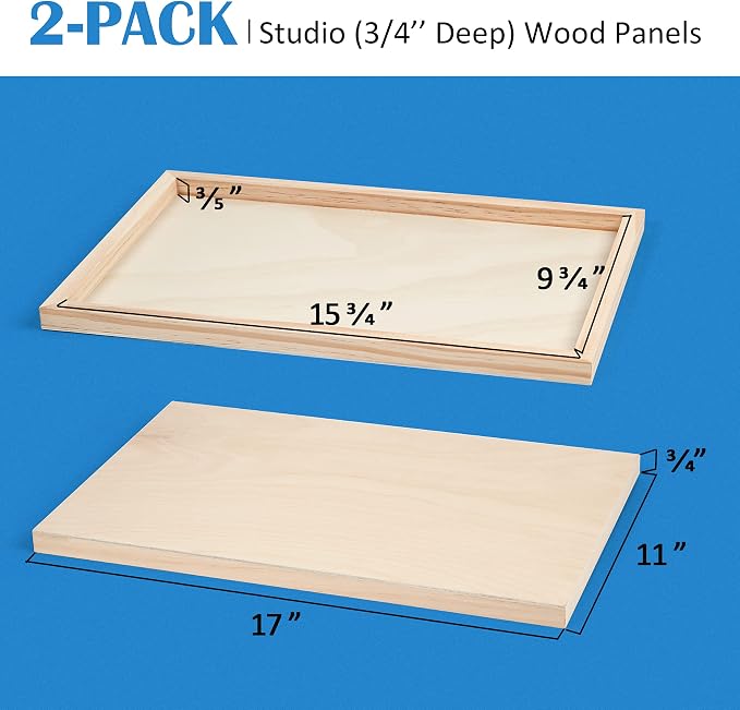 Falling in Art 2 Pack 11x17 Unfinished Birch Wood Panels Kit for Painting | Studio 3/4’’ Deep Wood Canvas, Cradle Boards for Acrylic Pouring, Art, Crafts, Epoxy Resin, Laser Engraving Cutting