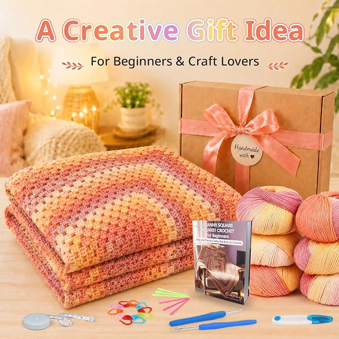 Coopay Crochet Kit for Beginners Adults, Gradient Granny Square Blanket Kit