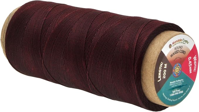 Mandala Crafts 200M 0.45mm Burgundy Round Waxed Thread for Leather Sewing