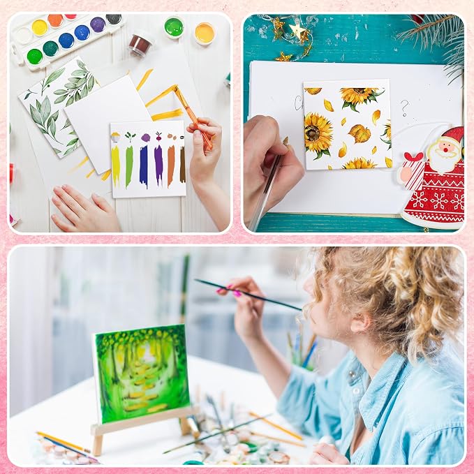Moinchore 100 Pcs 4 x 4 Inch Mini Painting Canvas Panels Art Painting Canvases Panels Cotton Blank White Small Canvas Acid Free Boards for Watercolor Acrylic Oil Paint