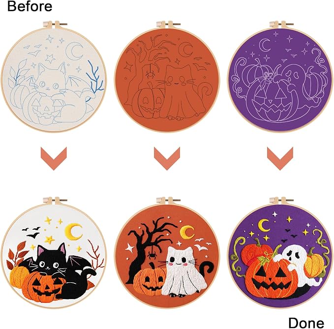 Nuberlic 3 Pack Halloween Embroidery Kit for Beginner Adults